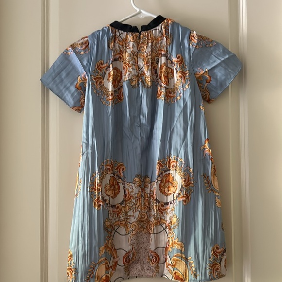 ZARA girl flowy PLEATED FLORAL leaf A-line DRESS band collar short sleeve size 8 - Picture 8 of 8